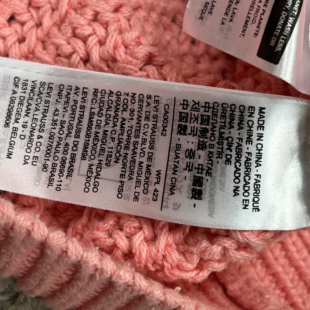 Levi's Sweater Vest Medium Pink Open Knit Crochet Cotton Sleeveless Baby Blue - Picture 5 of 8